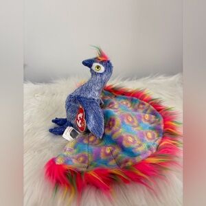 Ty(62)Flashy Plush Peacock with Multicolored Tail Beanie Baby